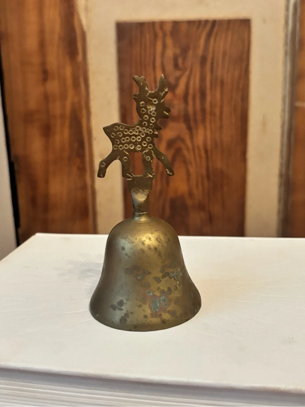 Brass Bell with Decorative Deer Finial - Gold Tone